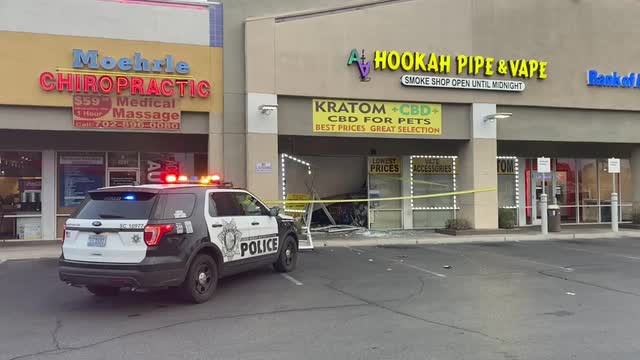 Las Vegas Review Journal News | Vehicle smashes front of Las Vegas smoke shop