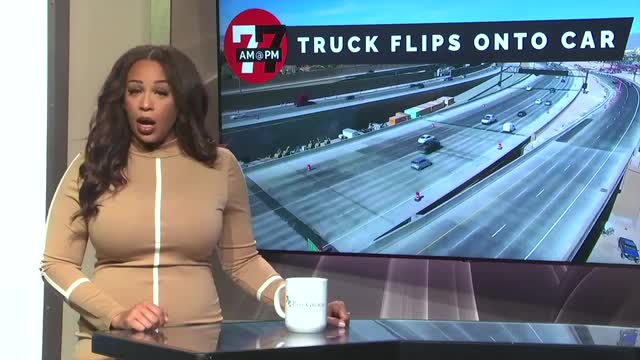 Las Vegas Review Journal News | Truck flips over on I-15 crushing car in Las Vegas