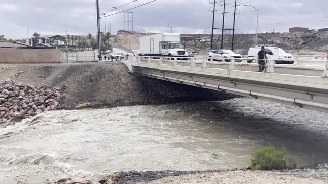 Las Vegas Review Journal News | Fast-moving water at Duck Creek in the southeast valley on Friday, Sept. 1, 2023. (Madeline Carter/Las Vegas Review-Journal)