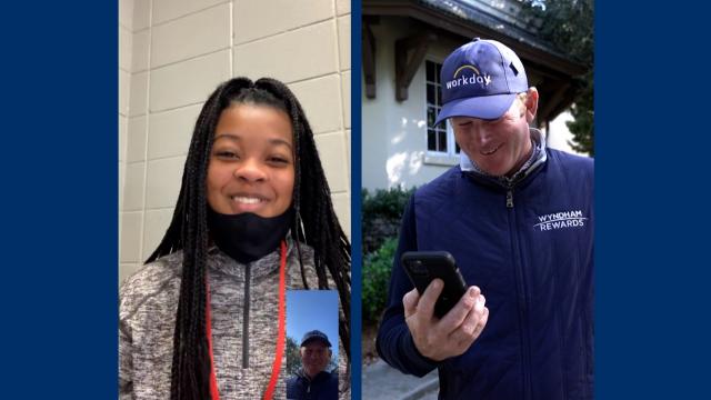 Snedeker FaceTimes Boys & Girls Club participant at The RSM Classic
