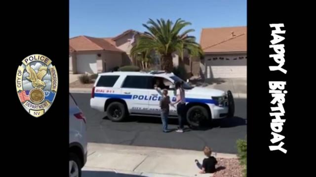 Las Vegas Review Journal News | 9-year-old Gavin gets a birthday surprise from Henderson police officers (Henderson Police Department)