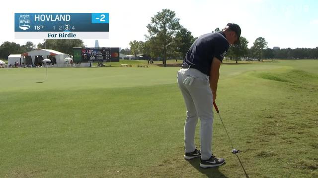 Viktor Hovland sinks birdie putt from off the green at Vivint Houston Open