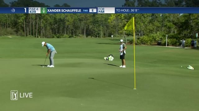 Xander Schauffele’s putt on the 1st hole in the final round of the 2021 WGC-Workday
