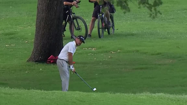 Brian Harman’s approach hits the grandstand to set up 2-foot birdie at Charles Schwab