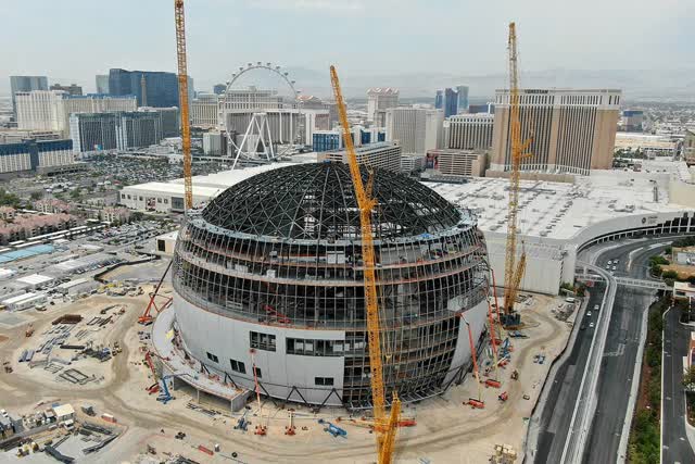 Las Vegas Review Journal News | Massive MSG Sphere frame in place, work continues
